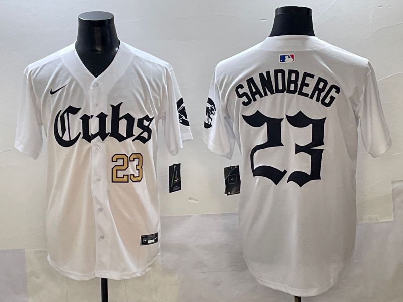 Men 2025 Chicago Cubs 23 Sandberg White Five generations Joint Name Nike MLB Jersey style 6